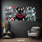 Miles Morales Spider-Verse poster set by Dripster featuring comic-style artwork in black red and gray